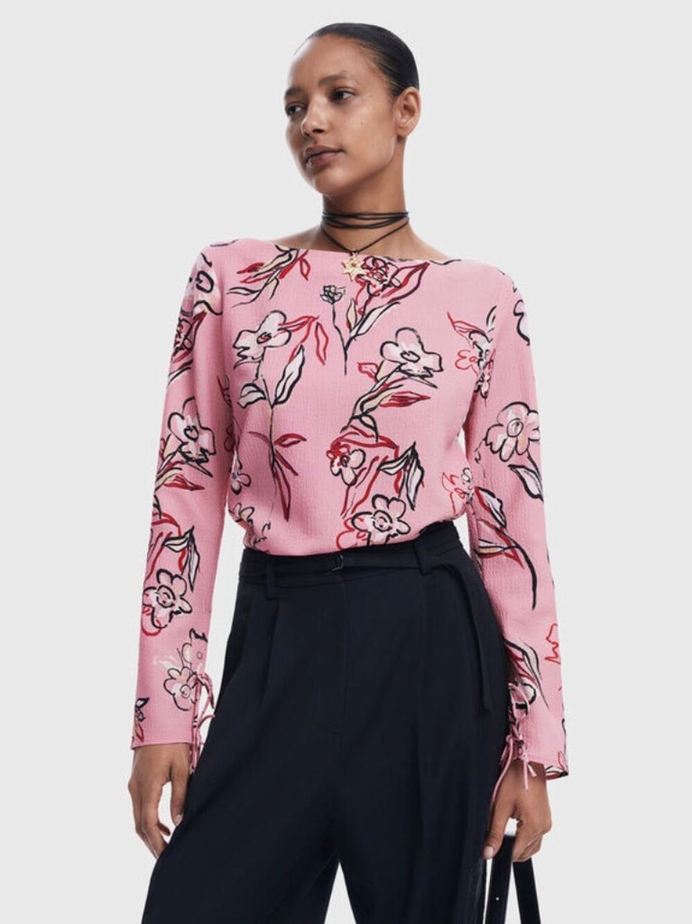 Desigual Womens M Pink Floral Modern Lightweight Designer Blouse NEW